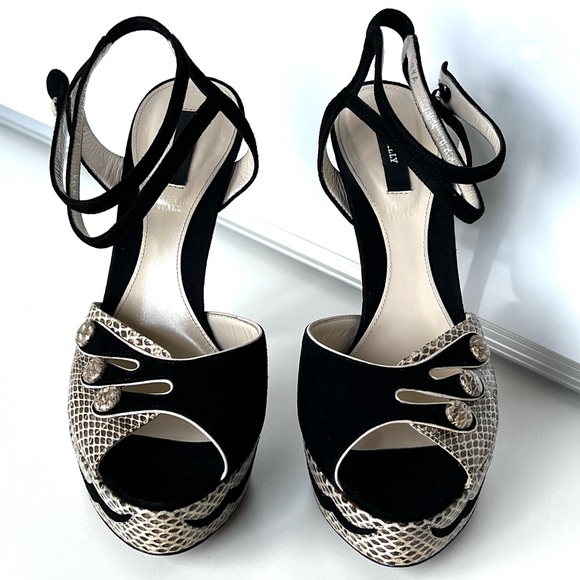 Bally Ilya Heels- US 6 / EU 36.5 - Black suede and neutral snakeskin - Picture 3 of 6